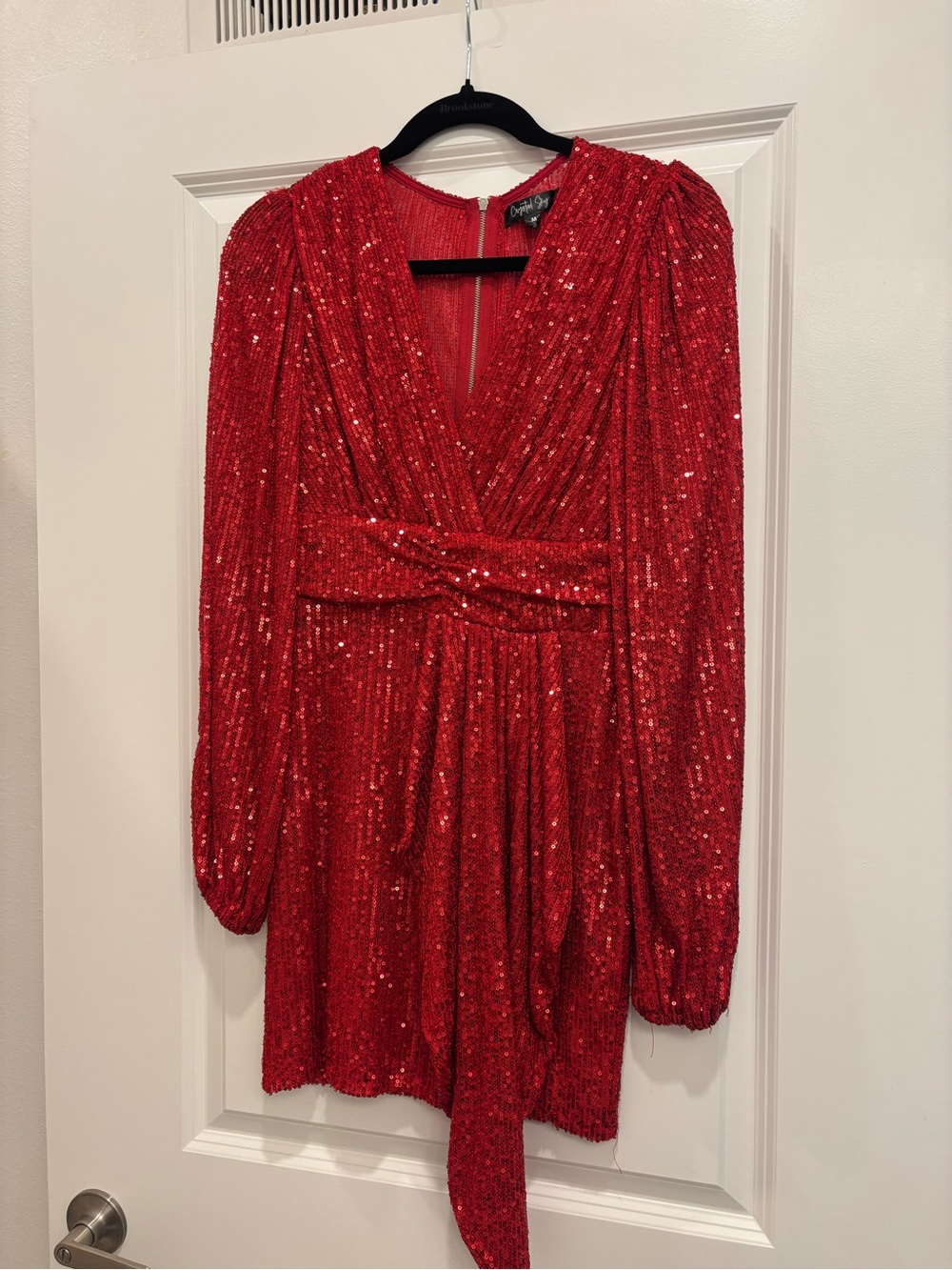 Red Sequin Long Sleeve Wrap Dress by Cooper St